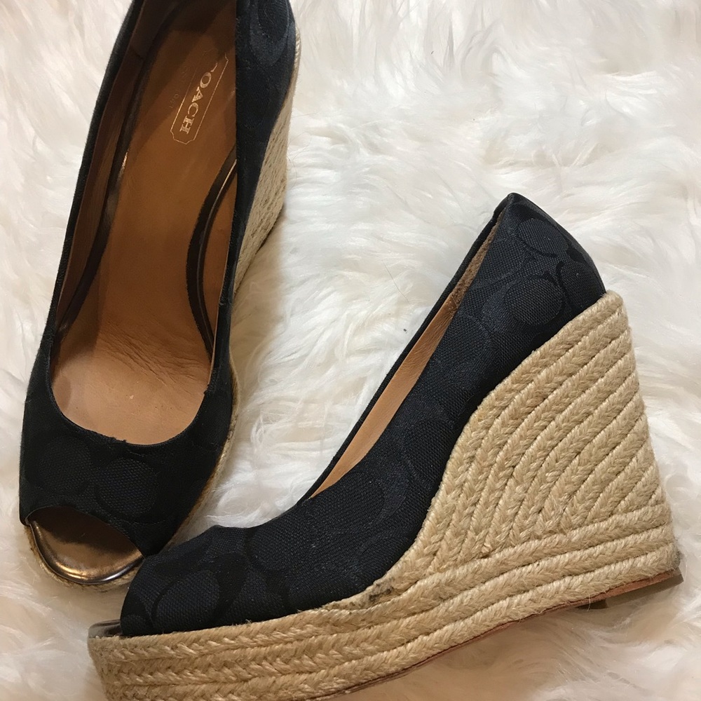 Coach Black Canvas Wedges - 8